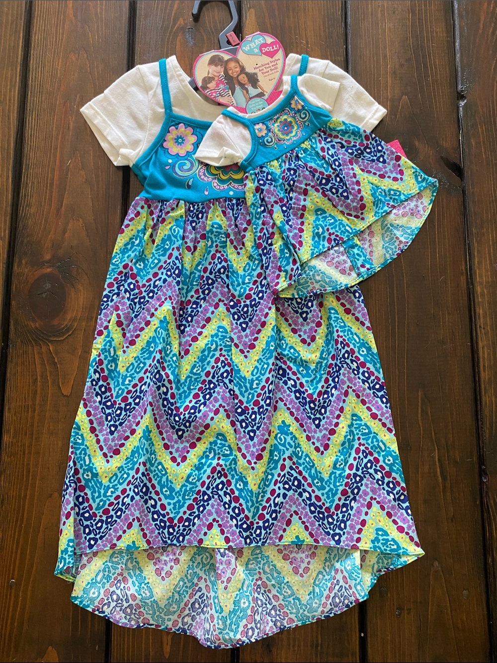 What A Doll Multicolor Chevron High-Low Dress with Matching Doll Dress! Size 4/5